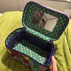 Vera Bradley purple train case Colorful Patterned Makeup Bag with Mirror
